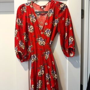 Yumi Kim | Red Floral Mini Wrap Dress | Size S